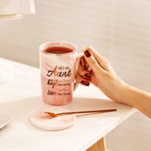 SHENDONG Only An Aunt Can Give Hugs Like a Mother Coffee Mug Aunt Coffee Mug Aunt Gifts Birthday Mothers Day Christmas Gifts for Aunt Auntie from Nephew Niece Meaningful 14 Ounce Gift Box Pink
