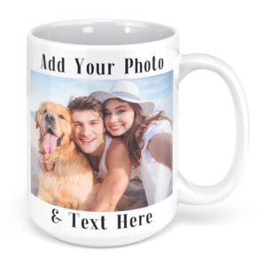 custom photo coffee mug, 11 - 15 oz. personalized mug w/ picture, text, name - gifts for boyfriend, girlfriend, best friend, christmas gifts, taza personalizadas - white