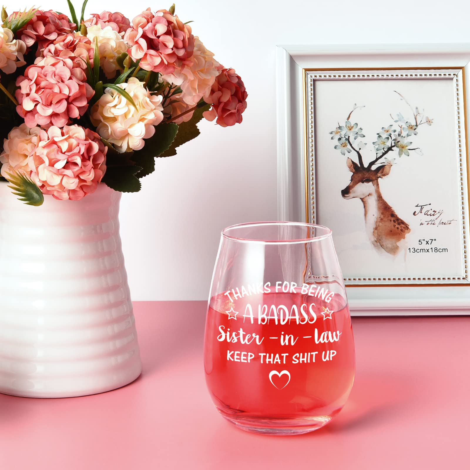 Futtumy Sister Gifts for Sister-in-Law, Thanks for Being A Sister-in-Law Stemless Wine Glass, Funny Mother’s Day Gift Birthday Gift Christmas Gift Thank You Gift from Soul Sister Sister-in-Law, 15oz