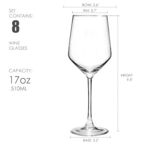 YANGNAY Wine Glasses (Set of 8, 17 Oz), Clear Wine Glasses for Red Wine, Smooth Rim, Dishwasher Safe