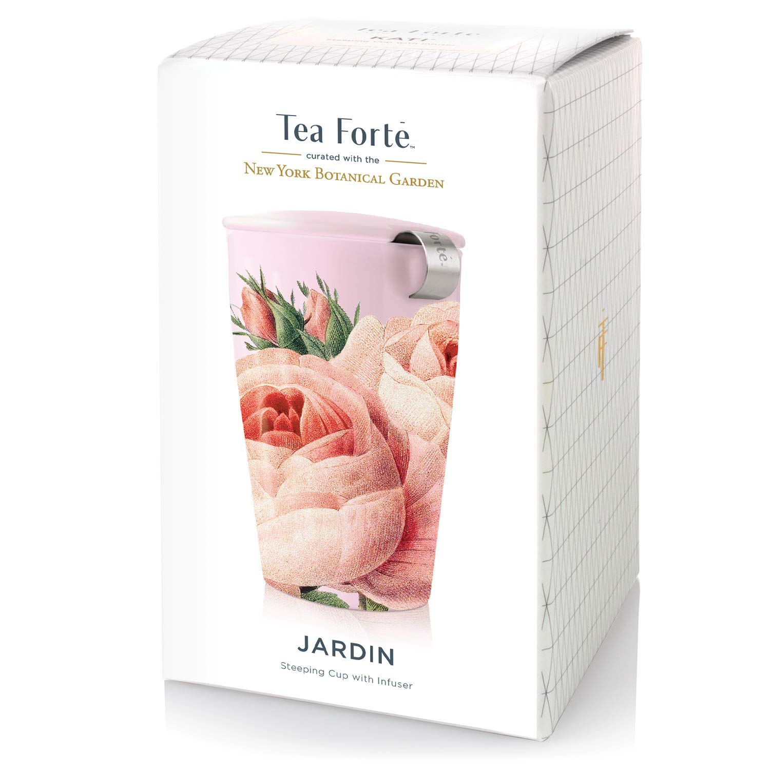 Tea Forte Kati Cup Jardin, Ceramic Tea Infuser Cup with Infuser Basket and Lid for Steeping Loose Leaf Tea