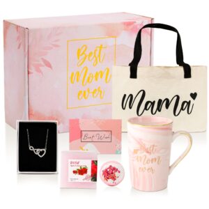 ywduoying Gifts For Mom From Daughter Birthday Gifts for Women Best Mom Ever Necklace Gifts for Mama Present Mother Tote Bag Coffe Mugs Set