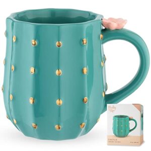 pinky up cactus mug, tea cup, cactus coffee cup, ceramic mug, coffee & tea accessories, cute succulent mugs, 10oz, set of 1