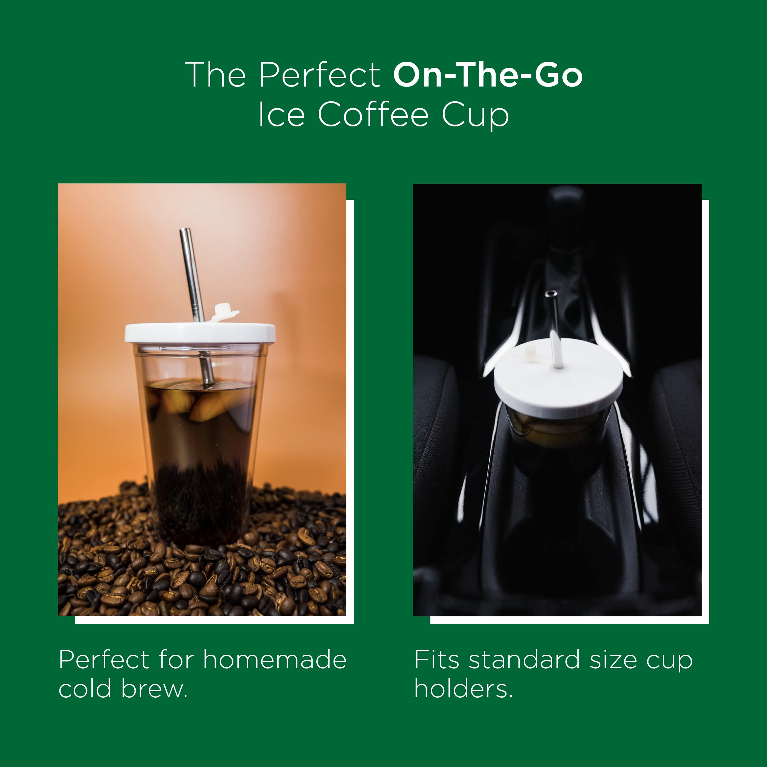 Reusable Iced Coffee Cup (24 Oz/Venti), Leak Proof and Double Wall Insulated Iced Coffee Tumbler, Come with Reusable Plastic and Metal Straws and Straw Cleaner