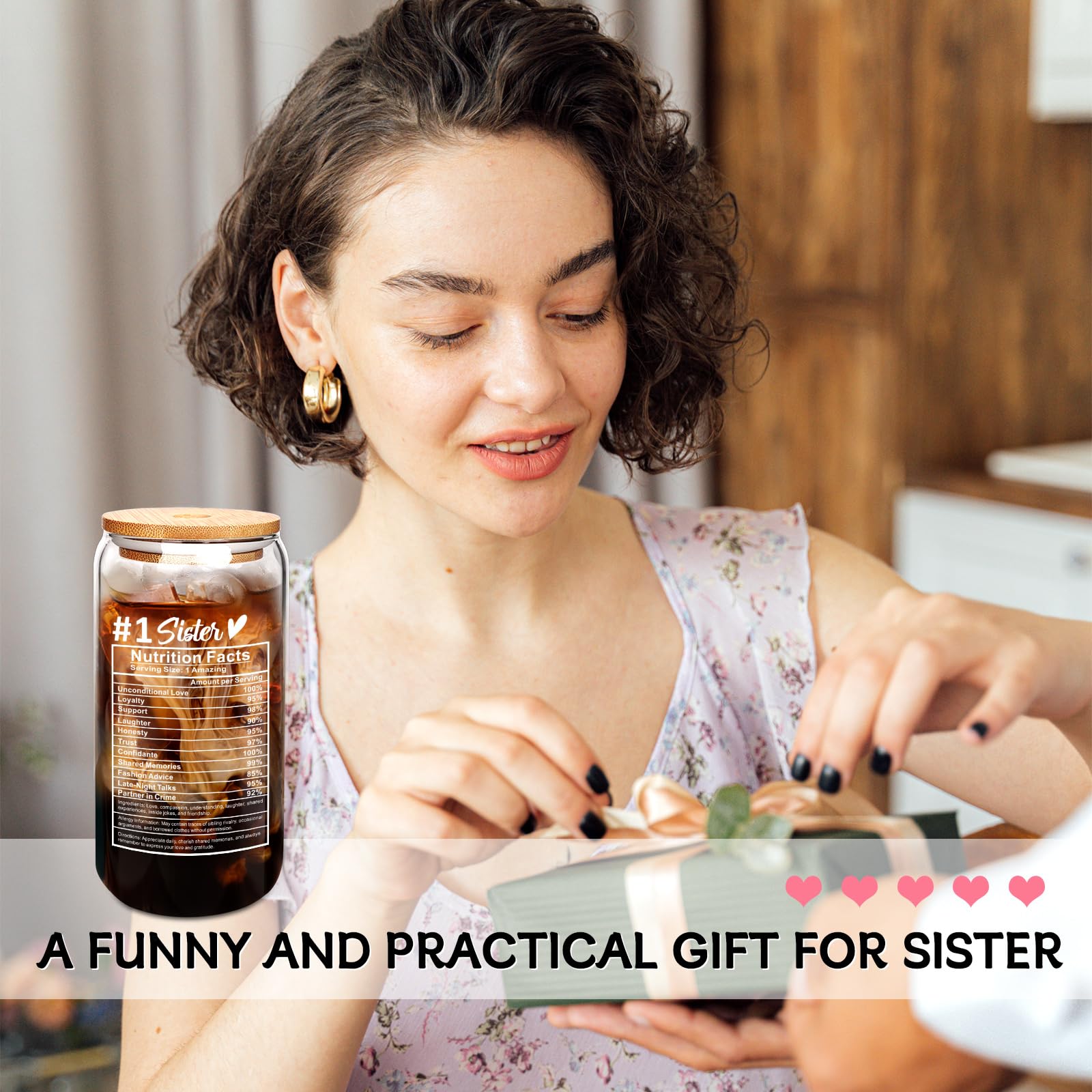 Mason Life Sisters Gifts From Sister, Sister Gifts, Birthday Gifts For Sister, Mothers Day Gifts For Sister, 20OZ Coffee Glass Cup, Gifts for Big Sister