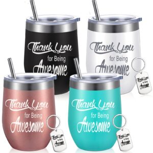 appreciation gifts thank you for being awesome wine tumbler thank you gifts for women staff employee inspirational appreciation keychain, stainless steel tumbler(multicolor,4 sets)