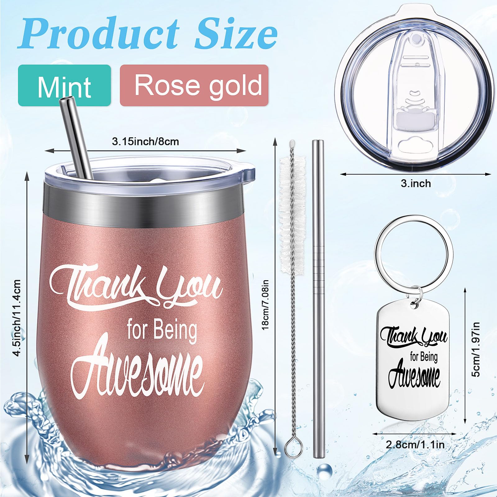 Appreciation Gifts Thank You for Being Awesome Wine Tumbler Thank You Gifts for Women Staff Employee Inspirational Appreciation Keychain, Stainless Steel Tumbler(Multicolor,4 Sets)