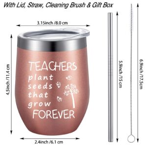 2 Pack Teacher Appreciation Gifts for Women, Novelty Birthday Thank You Gift Graduation Gift for Teachers, Teachers Plant Seeds That Grow Forever, Double Insulate Wine Tumbler 12 oz (Rose Gold, Mint)