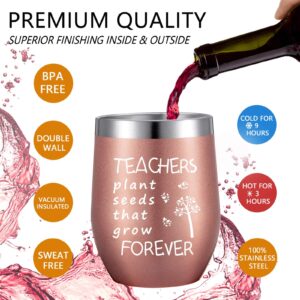 2 Pack Teacher Appreciation Gifts for Women, Novelty Birthday Thank You Gift Graduation Gift for Teachers, Teachers Plant Seeds That Grow Forever, Double Insulate Wine Tumbler 12 oz (Rose Gold, Mint)