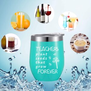 2 Pack Teacher Appreciation Gifts for Women, Novelty Birthday Thank You Gift Graduation Gift for Teachers, Teachers Plant Seeds That Grow Forever, Double Insulate Wine Tumbler 12 oz (Rose Gold, Mint)