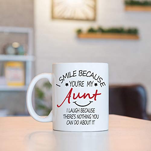 I Smile Because You Are My Aunt Mug I Smile Because Your My Aunt Mug Aunt Coffee Mug Gifts Birthday Mothers Day Gifts for Aunt Auntie from Nephew Niece 11 Ounce with Gift Box