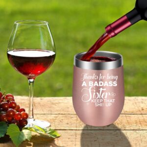 LEADO Wine Tumbler - Gifts for Sister, Sister in Law, Sisters Gifts from Sister, Brother - Thank You, Christmas, Birthday Gifts for Sister - Soul Sister, Little, Big Sister Gifts for Women