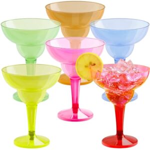 joyin 48pcs plastic margarita glasses cups, 12 oz neon disposable cocktail cups, frozen drink cups for cinco de mayo fiesta decoration, mexican theme party supplies
