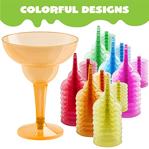 JOYIN 48PCS Plastic Margarita Glasses Cups, 12 oz Neon Disposable Cocktail Cups, Frozen Drink Cups for Cinco De Mayo Fiesta Decoration, Mexican Theme Party Supplies