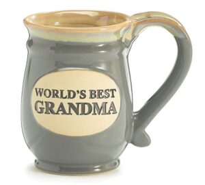 coffee cup worlds best grandma hot tea mug gray porcelain 14 oz with tan, vintage pottery look gift idea for beverage service or china collections