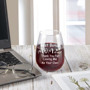 Modwnfy Mothers Day Gift for Stepmom, Best Bonus Mom Ever Wine Glass, Mother in Law Thanks Stemless Wine Glass, Great Gifts Idea for Step Mom, Godmother, God Mother, Aunt, Second Mom, Mother in Law