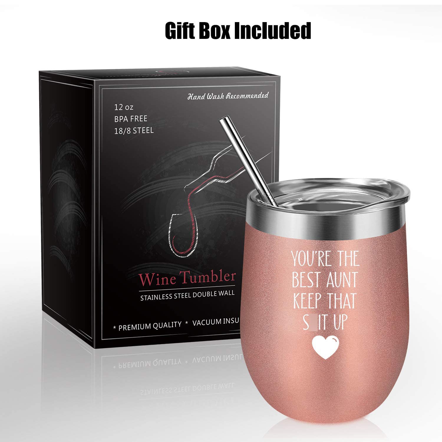 Coolife Wine Tumbler - Aunt Gifts from Niece, Nephew - Funny Gifts for Aunts, Great Aunt, Favorite Aunt Gifts, BAE Best Aunt Ever Gifts, Aunt Birthday Gift - Gifts for Aunt from Niece - Aunt Mug Cup