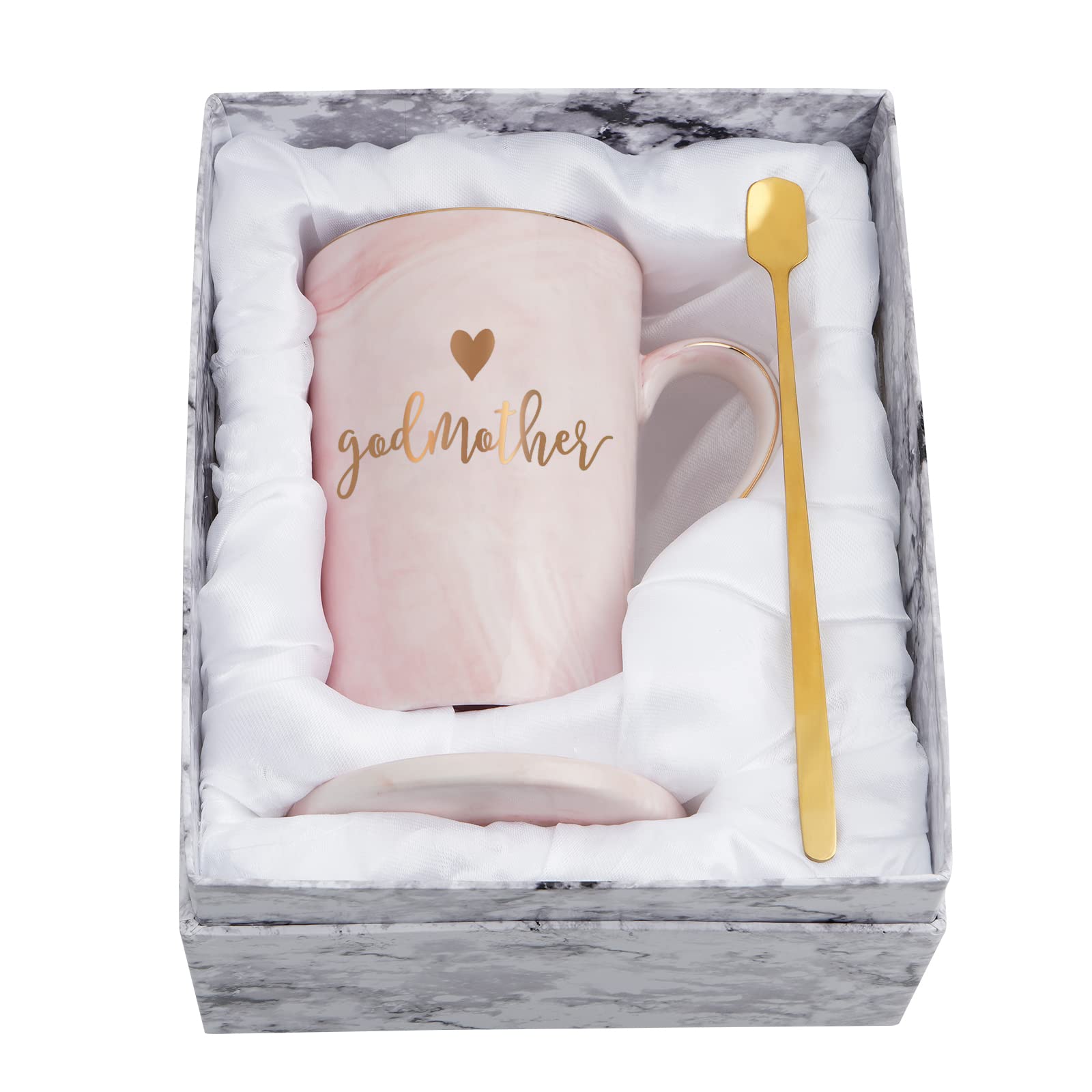 YHRJWN Godmother Gifts, Gifts for Godmother from Godchild, Godmother Mugs for Birthday Christmas, Pregnancy Announcement Baptism Gift, Godmother Proposal Gifts, Marble Mug 14 Oz with Gift Box Pink