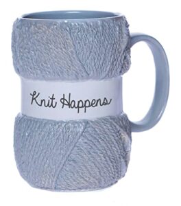 boxer gifts 'knit happens' novelty knitting gift mug | light blue colour with realistic yarn detailing | amazing christmas, birthday or mother's day gift for her