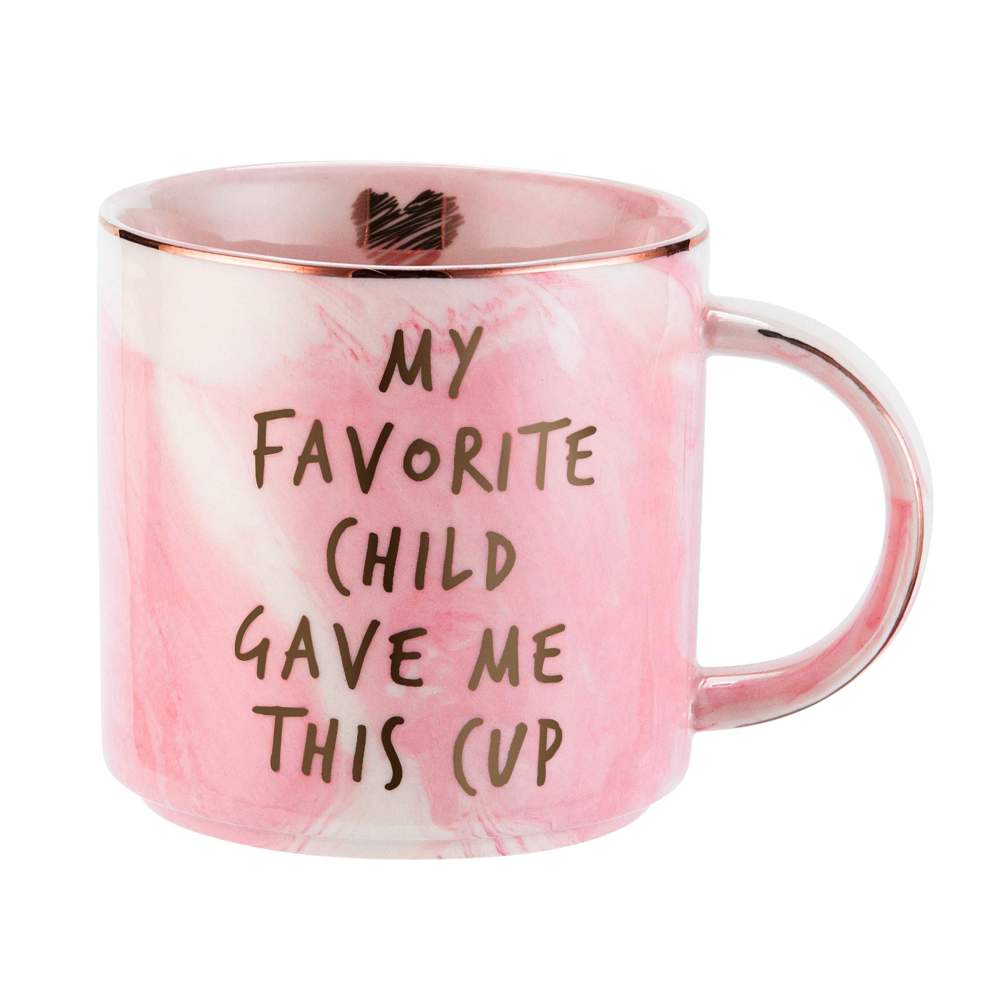 Hendson Mom Gifts From Daughter Son - Birthday Gift For Mother - Mothers Day, Christmas, New Moms Coffee Mug Novelty Gift for Women - My Favorite Child Gave Me This Cup - Pink Marble Mug, 11.5oz