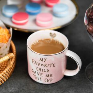 Hendson Mom Gifts From Daughter Son - Birthday Gift For Mother - Mothers Day, Christmas, New Moms Coffee Mug Novelty Gift for Women - My Favorite Child Gave Me This Cup - Pink Marble Mug, 11.5oz