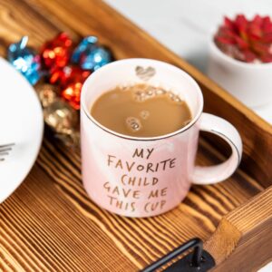 Hendson Mom Gifts From Daughter Son - Birthday Gift For Mother - Mothers Day, Christmas, New Moms Coffee Mug Novelty Gift for Women - My Favorite Child Gave Me This Cup - Pink Marble Mug, 11.5oz