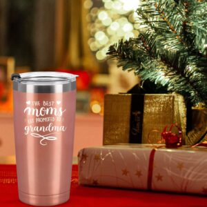 Cpskup Moms Get Promoted to Grandma Travel Tumbler, Funny Gifts for Mom Grandma New Grandma Grandma to be, Christmas Mother’s Day Gifts Stainless Steel Insulated Tumbler with 2 Lids(20oz, Rose Gold)