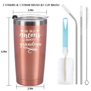 Cpskup Moms Get Promoted to Grandma Travel Tumbler, Funny Gifts for Mom Grandma New Grandma Grandma to be, Christmas Mother’s Day Gifts Stainless Steel Insulated Tumbler with 2 Lids(20oz, Rose Gold)