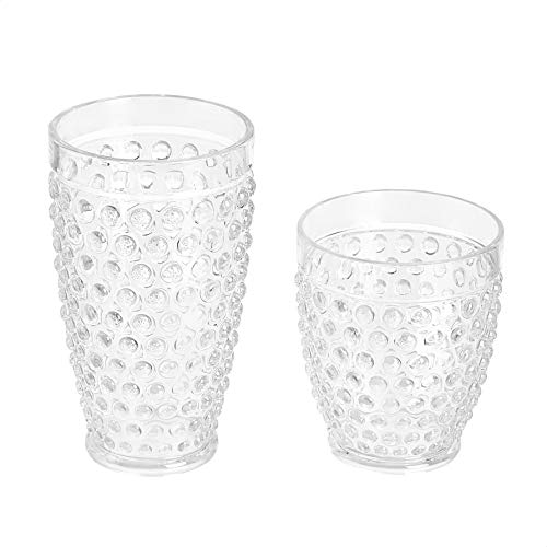 Amazon Basics 12-Piece Tritan Plastic drinkware Set - Hobnail Highball and Double Old Fashioned, 6-Pieces Each, 18oz./13oz., Clear