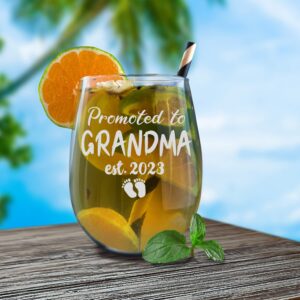 shop4ever Promoted To Grandma Est 2023 Engraved Stemless Wine Glass Gift for First Time Grandmother, New Grandma, Grandma to Be, Grammy