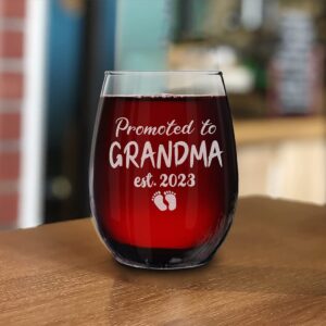 shop4ever Promoted To Grandma Est 2023 Engraved Stemless Wine Glass Gift for First Time Grandmother, New Grandma, Grandma to Be, Grammy