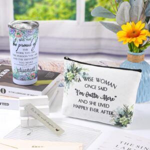 4 Pcs Retirement Gift for Women 2024 Happy Retirement Presents 20oz Stainless Steel Tumbler Makeup Bag Bookmark Set Retired Gifts Box for Mom Grandmom Teacher Coworker Nurse(Warm Style)