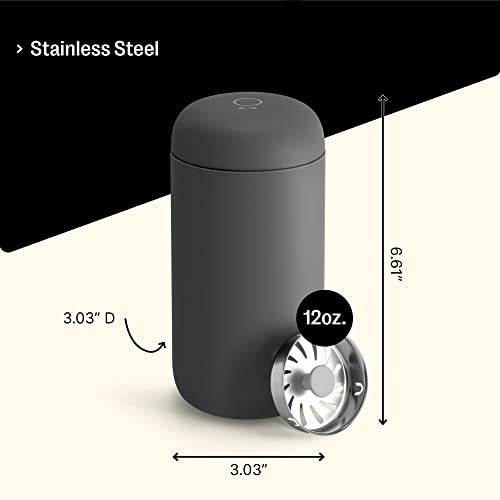 Fellow 12 oz Carter Move Travel Mug - Vacuum-Insulated Stainless Steel Travel Coffee Mug - Coffee Tumbler with Ceramic Interior and Splash Guard - Slate Grey