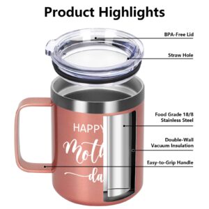 Gtmileo Mothers Day Gifts for Mom, Happy Mothers Day Stainless Steel Insulated Coffee Mug, Mom Gifts from Daughter Son, Birthday Christmas Gifts for Mom New Mom Mom to Be Mother Women(12oz, Rose Gold)