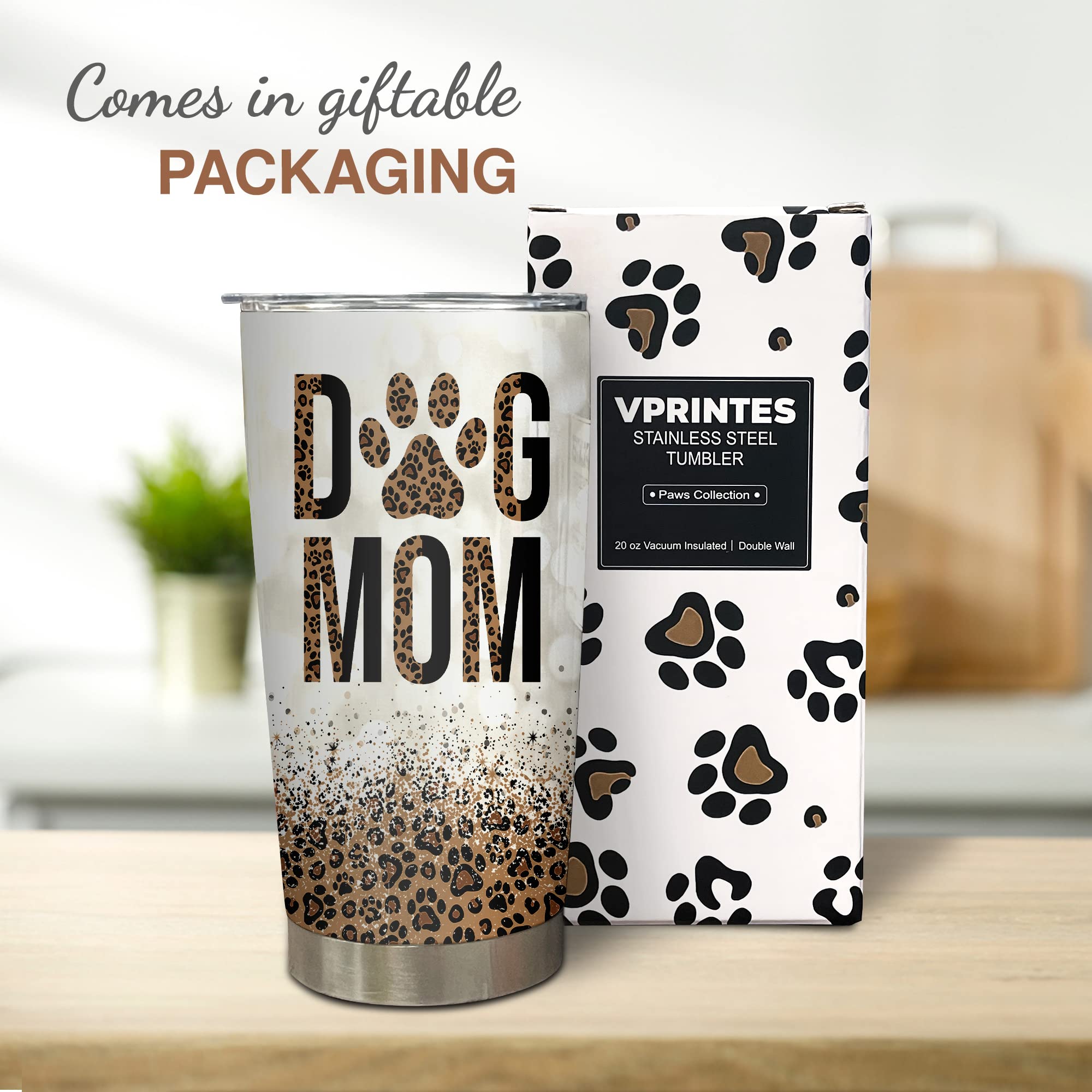 Vprintes Dog Mom Gifts for Women - Gifts for Dog Lovers Women - Dog Lovers Gifts for Women, Dog Mug, Dog Mom Mothers Day Gifts - Dog Mom Leopard 20oz Stainless Steel Tumbler