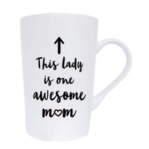 MAUAG This Lady is One Awesome Mom Coffee Mug Christmas Gifts, Funny Quote Cup for Mother's Day or Valentine's Day from Daughter Son or Husband, White 12 Oz