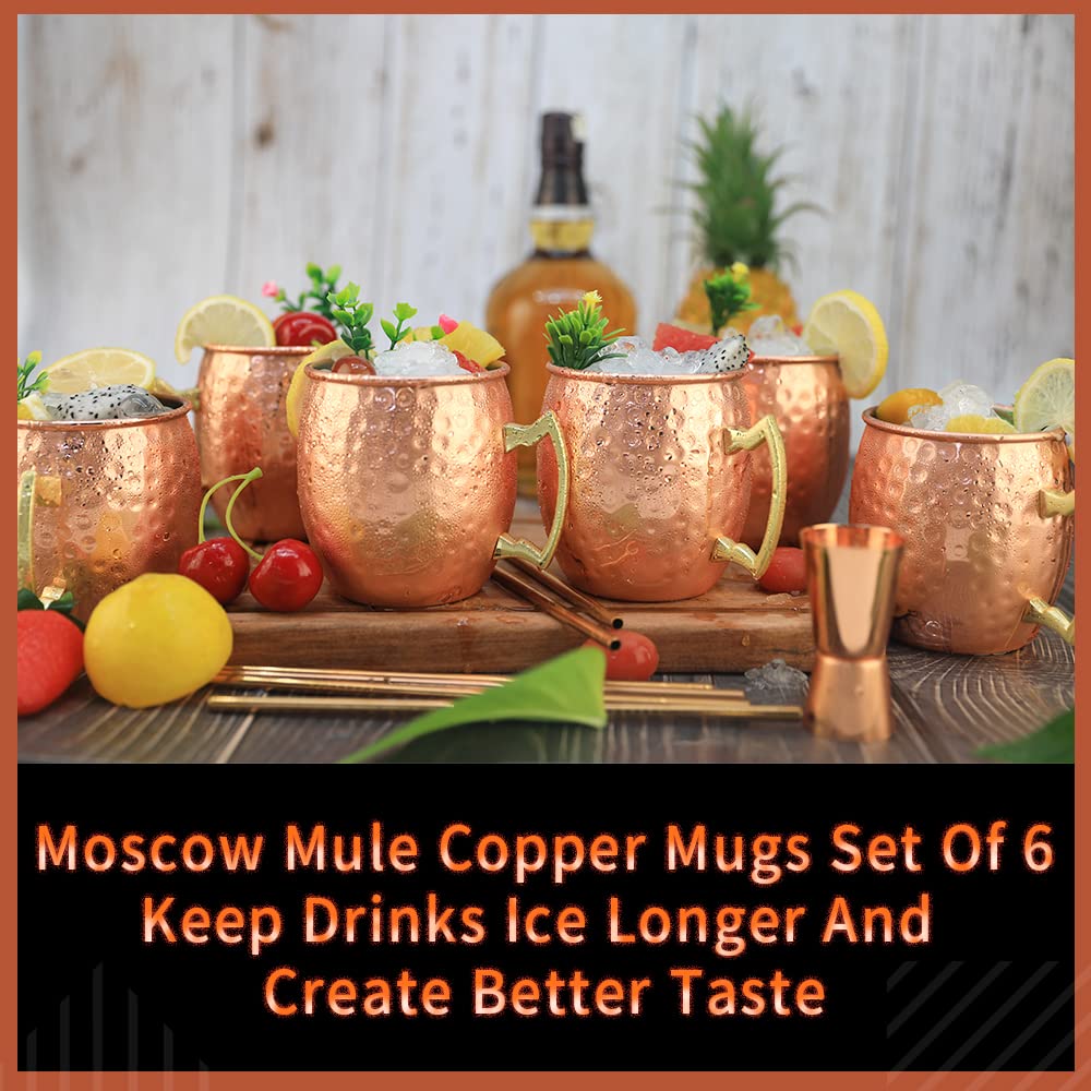 LINALL Moscow Mule Copper Mugs- Set of 6 Copper Plated Stainless Steel Mug 18oz, for Chilled Drinks (6 Pack)