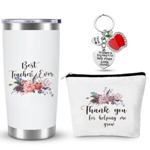 Teacher Appreciation Gifts, Teacher Gifts for Women, Teacher Birthday Thank You Gifts, Best Teacher Gifts - Tumbler Stainless Steel Teacher Mug with Lid Teacher Keychain Makeup Bag for Teachers Women