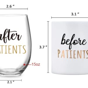 Gtmileo Before Patients, After Patients 11oz Coffee Mug and 15oz Stemless Wine Glass Gift Set, Nurses Week Birthday Graduation Gift Idea for Nurse RN Doctors Hygienists Physicians Dentists