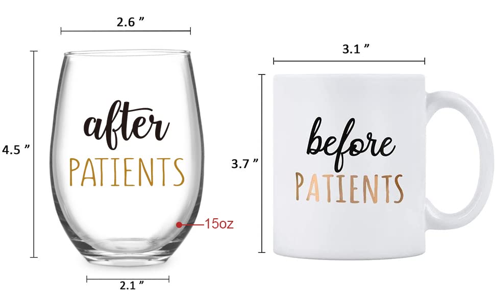 Gtmileo Before Patients, After Patients 11oz Coffee Mug and 15oz Stemless Wine Glass Gift Set, Nurses Week Birthday Graduation Gift Idea for Nurse RN Doctors Hygienists Physicians Dentists