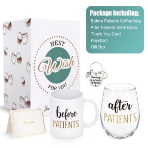 Gtmileo Before Patients, After Patients 11oz Coffee Mug and 15oz Stemless Wine Glass Gift Set, Nurses Week Birthday Graduation Gift Idea for Nurse RN Doctors Hygienists Physicians Dentists