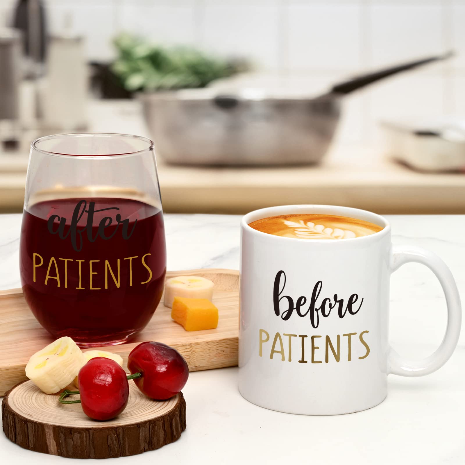 Gtmileo Before Patients, After Patients 11oz Coffee Mug and 15oz Stemless Wine Glass Gift Set, Nurses Week Birthday Graduation Gift Idea for Nurse RN Doctors Hygienists Physicians Dentists