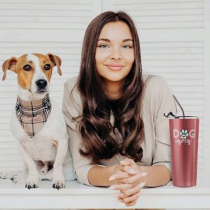 Fancyfams Best Dog Mom Tumbler, 20oz Stainless Steel Thermal Insulated Coffee Mug, Dog Mom Gifts for Women, Dog Mom Cup, Dog Mom Tumbler for Women, (Dog Mom 22oz - Rose Gold)