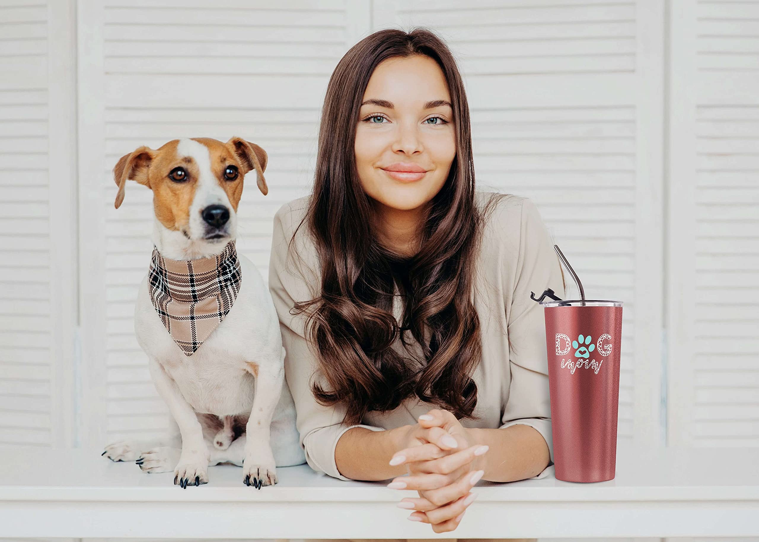 Fancyfams Best Dog Mom Tumbler, 20oz Stainless Steel Thermal Insulated Coffee Mug, Dog Mom Gifts for Women, Dog Mom Cup, Dog Mom Tumbler for Women, (Dog Mom 22oz - Rose Gold)