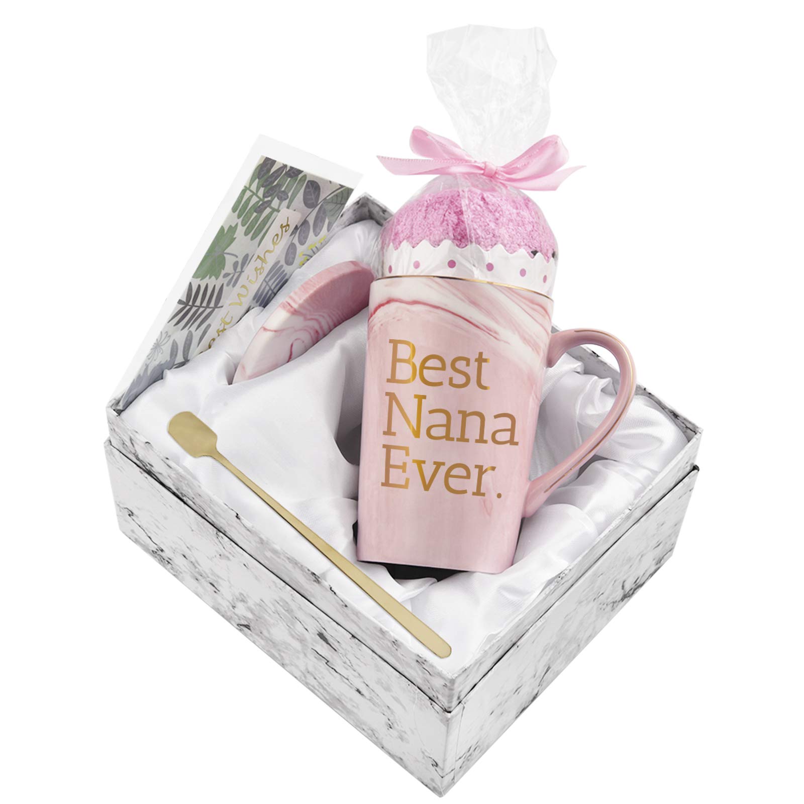 Best Nana Ever Funny Coffee Mug Nana Gifts for Women Grandma Mothers Day Gifts for Nana Women from Grandchildren Grandson Grandkids Grandma Marble Cup 14 Oz Pink with Gift Box, Socks