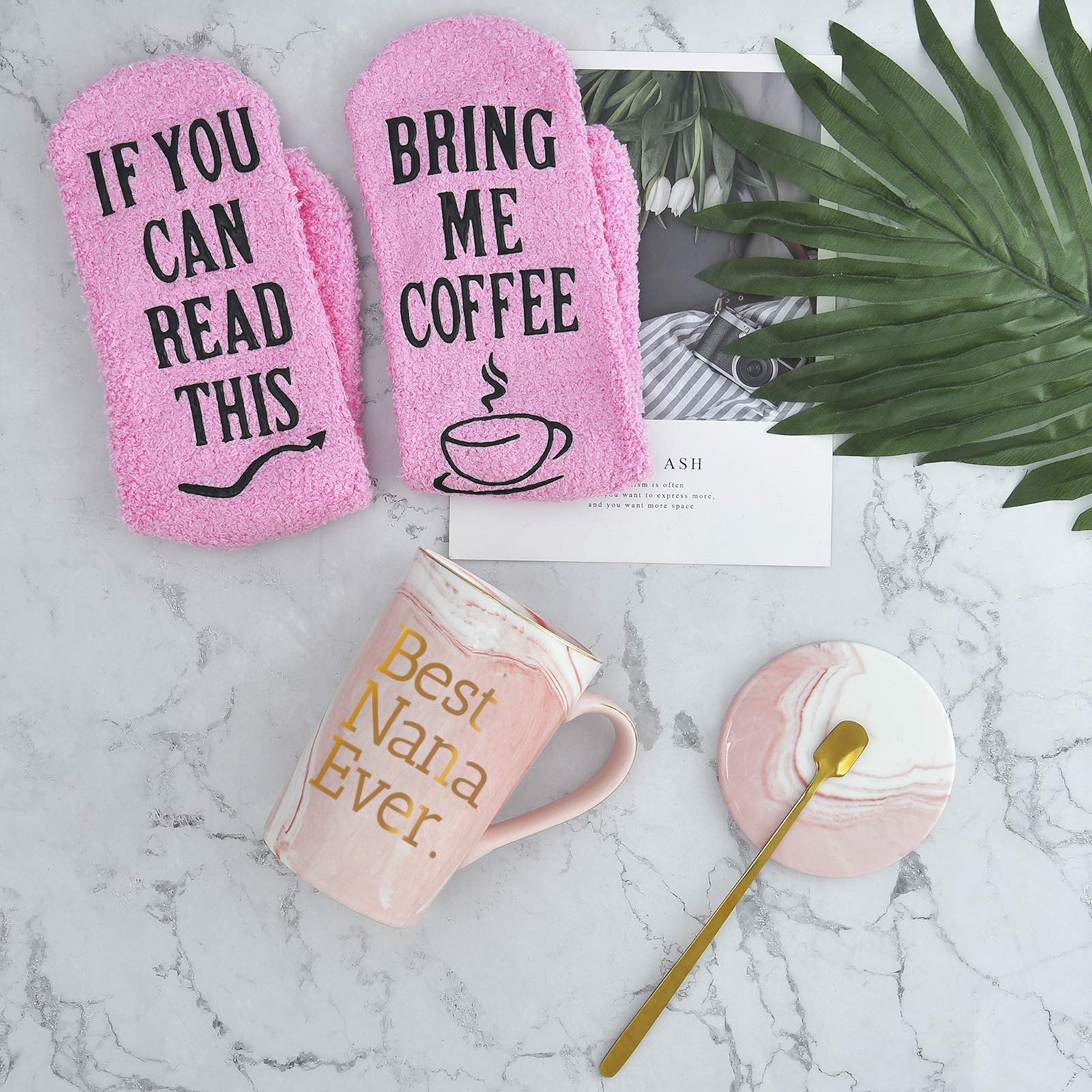 Best Nana Ever Funny Coffee Mug Nana Gifts for Women Grandma Mothers Day Gifts for Nana Women from Grandchildren Grandson Grandkids Grandma Marble Cup 14 Oz Pink with Gift Box, Socks