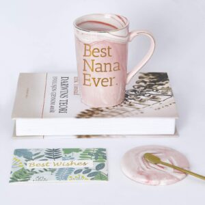 Best Nana Ever Funny Coffee Mug Nana Gifts for Women Grandma Mothers Day Gifts for Nana Women from Grandchildren Grandson Grandkids Grandma Marble Cup 14 Oz Pink with Gift Box, Socks