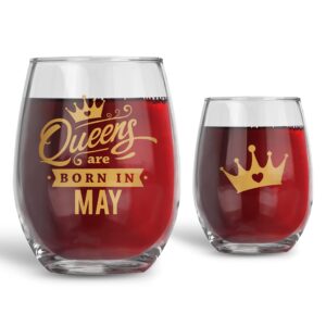 bad bananas birthday gifts for women - queens are born in may - taurus and gemini - 21oz stemless wine glass - unique horoscope gifts for her - happy birthday gifts for moms, best friends, sisters