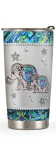 64hydro 20oz elephant gifts for women, men, valentines day gifts for her, him, coffee thermos, couples gifts animal lovers gifts jewelry elephant tumbler cup, insulated travel coffee mug with lid
