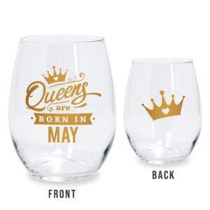 Bad Bananas Birthday Gifts For Women - Queens Are Born In May - Taurus and Gemini - 21oz Stemless Wine Glass - Unique Horoscope Gifts For Her - Happy Birthday Gifts for Moms, Best Friends, Sisters